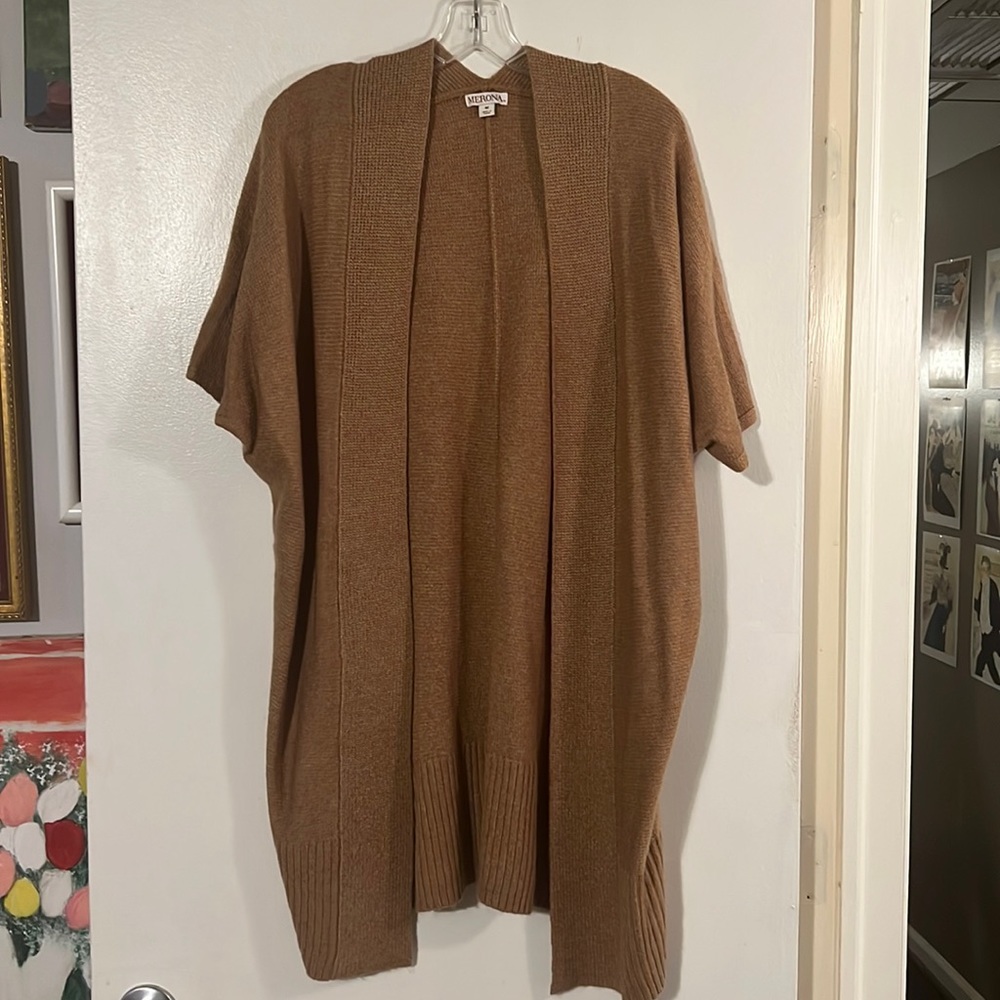 Merona light brown short sleeve long cardigan